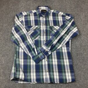 The Vermont Flannel Co Mens Large Blue Green Plaid Distressed Flannel Shirt